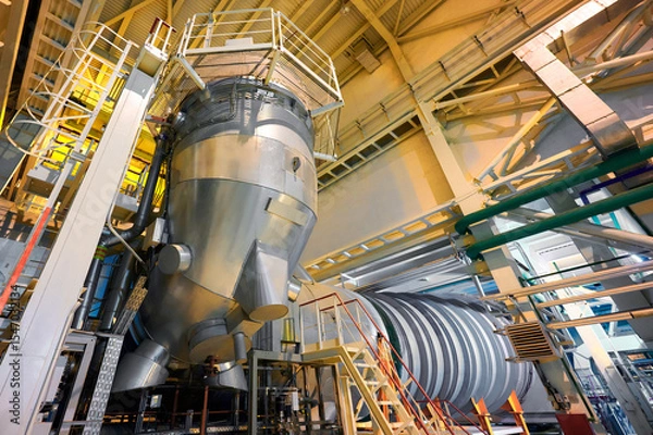 Fototapeta Flue gas duct system located in an industrial facility focusing on energy efficiency and emissions control technologies