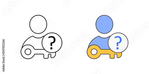 Obraz Access permission request icon with user, key, and question mark, in outline and color styles, ideal for visualizing access requests, role assignment, and IT approval workflows during employee onboard
