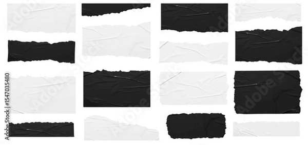 Obraz Vector ripped black and white stickers paper texture background, Mock up blank banners elements tags labels template design