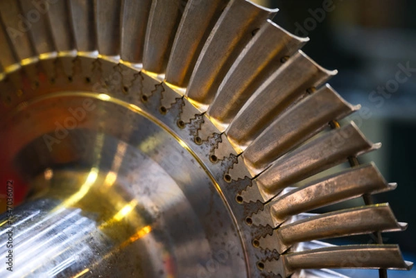 Fototapeta Rotor detail with thin blades crown on shaft in car workshop