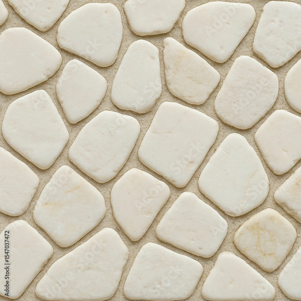 Fototapeta High resolution white stone mosaic texture for interior wall or flooring design with natural off-white tones and geometric shapes in tile arrangement, unique design Pro.