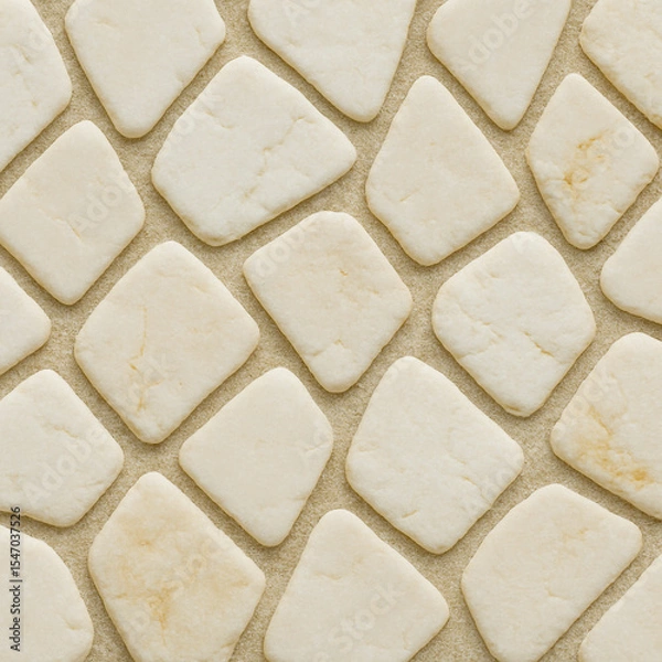 Fototapeta High resolution white stone mosaic texture for interior wall or flooring design with natural off-white tones and geometric shapes in tile arrangement, unique design Pro.