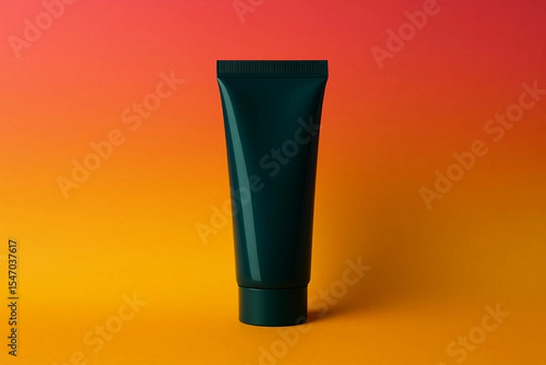 Fototapeta Teal cosmetic tube on vibrant gradient background for skincare and beauty product branding design mockup high quality packaging template for advertising presentation unique design Pro.