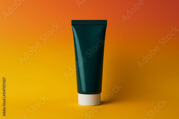 Fototapeta Teal cosmetic tube on vibrant gradient background for skincare and beauty product branding design mockup high quality packaging template for advertising presentation unique design Pro.