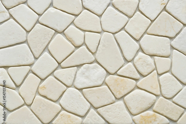 Fototapeta High resolution white stone mosaic texture for interior wall or flooring design with natural off-white tones and geometric shapes in tile arrangement, unique design Pro.