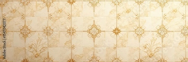 Fototapeta Beige floral tile wallpaper, intricate repeating pattern ,  high resolution,  home,  background