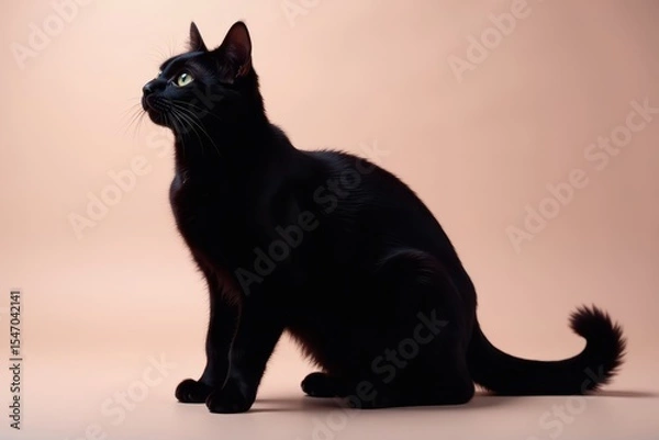 Fototapeta Silhouette of a sleek black cat, dark fur blends seamlessly with background , invisible, witchcraft