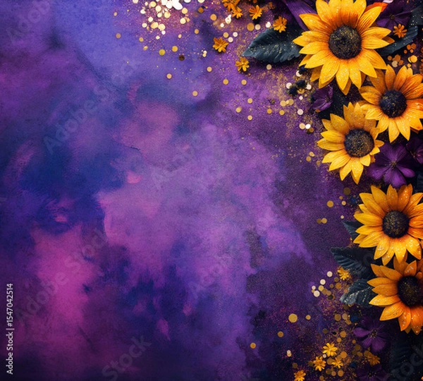 Obraz Sunflower Floral Purple Background for Message Card