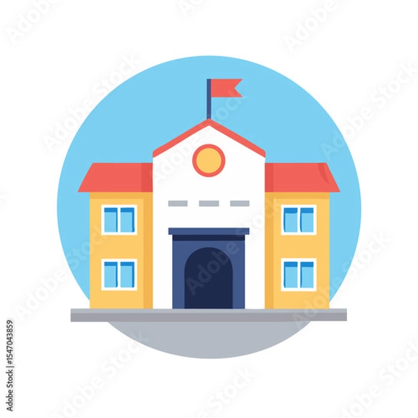 Fototapeta Colorful flat vector icon of an elementary school building