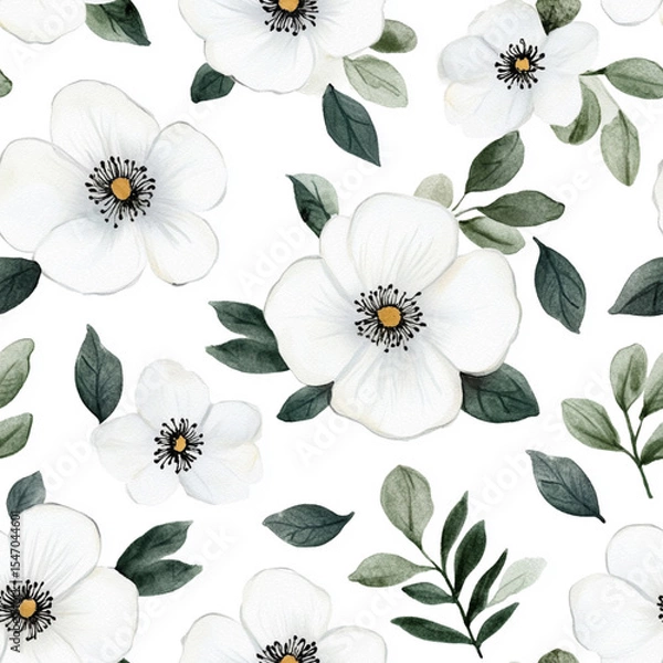 Obraz white flowers watercolor seamless patterns.