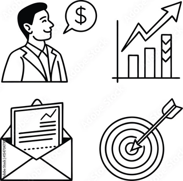 Obraz "Line Icons Set for Marketing Goals, Sales Report, and Business Development"