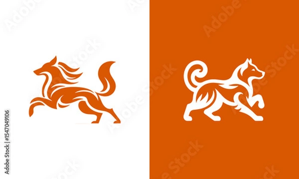 Obraz Stylized doggy logos orange and white design ai generated