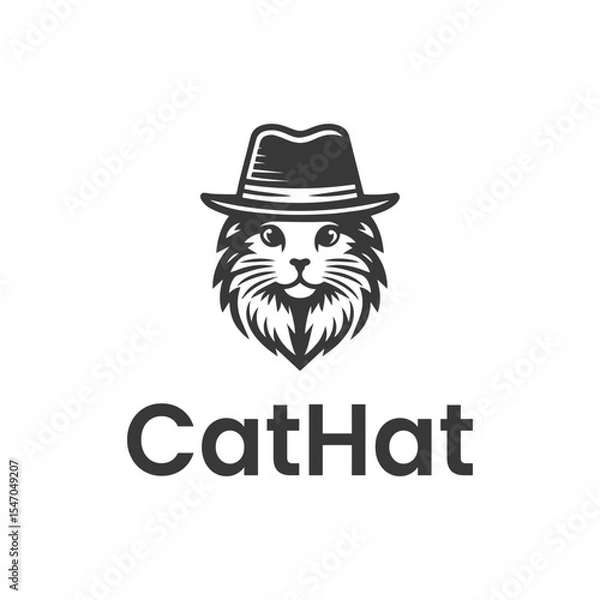 Obraz Stylish cat wearing a fedora hat logo design ai generated