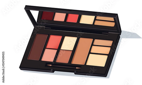 Fototapeta Illustrations of cosmetic products and teenage models in various makeup scenarios, isolated on white background for commercial beauty and skincare concepts.