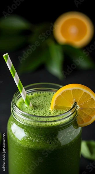 Fototapeta Refreshing Green Lemonade Smoothie with Citrus Flavor