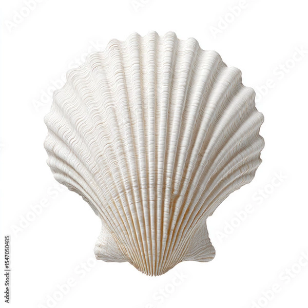 Fototapeta White seashell with detailed ridges isolated on white background