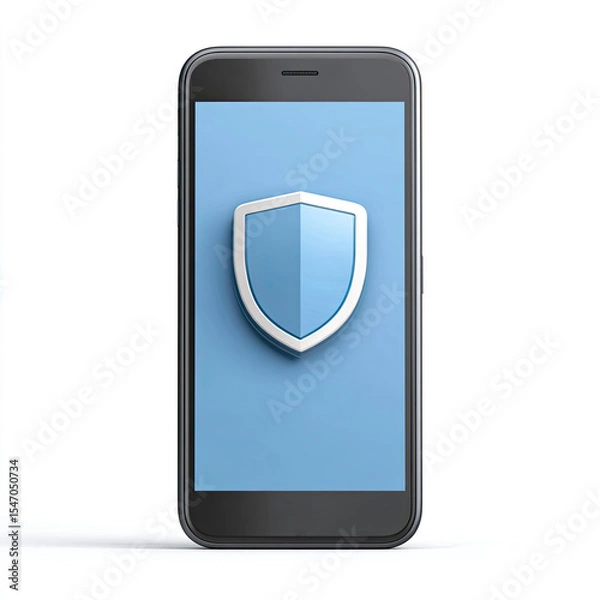 Fototapeta Mobile phone with blue shield icon on screen for security concept