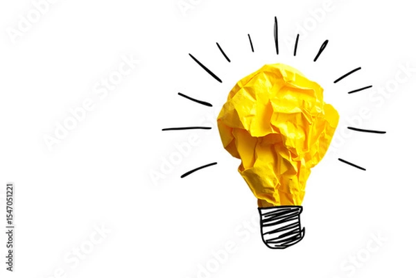 Fototapeta Yellow crumpled paper shaped as a lightbulb, idea concept