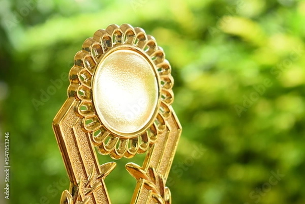 Fototapeta beautiful golden trophy of football contest on green tree background