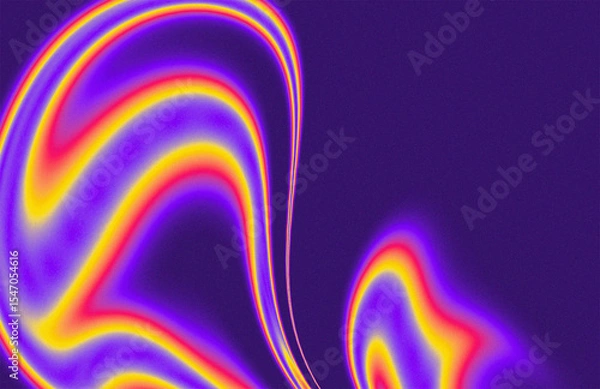 Fototapeta Colorful glowing waves flowing on purple background, create dynamic abstract patterns with noise grain texture