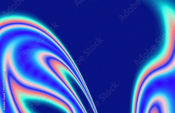 Fototapeta Blue noise abstract textured background with colorful swirling fluids waves on empty space for modern banner, poster, cover, backdrop design illustration