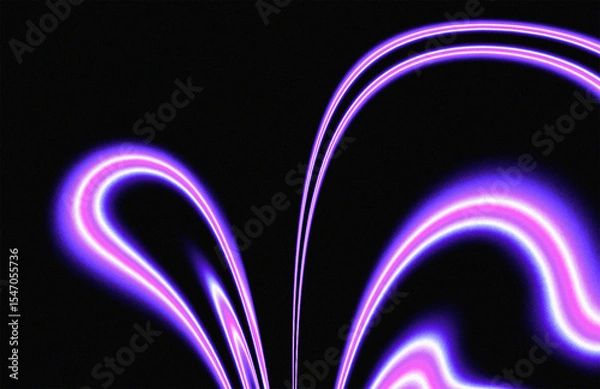 Fototapeta Glowing purple light trails curves flowing on black background, creating dynamic abstract patterns for cover, poster, banner, backdrop design