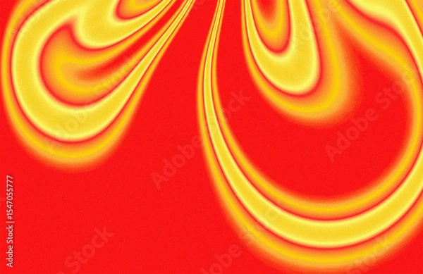 Fototapeta Bold red and yellow swirling patterns flowing on vibrant background with copy space and noise grain texture for abstract, dynamic, energy design