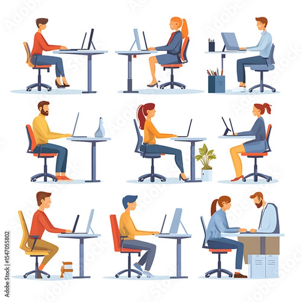 Fototapeta A comprehensive visual concept of office syndrome symptoms.