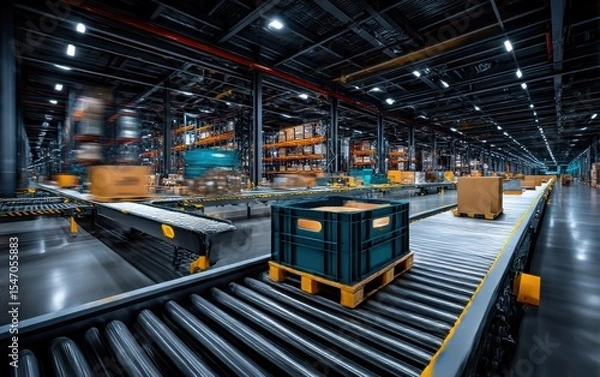 Fototapeta Automated warehouse conveyor system