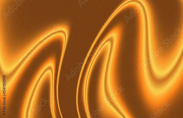 Fototapeta Abstract gold, yellow, orange fuilds waves create dynamic abstract pattern with noise grain texture on brown background 