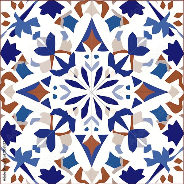 Fototapeta Seamless tile patterns combining cultural, modern, and botanical inspirations for commercial vector.