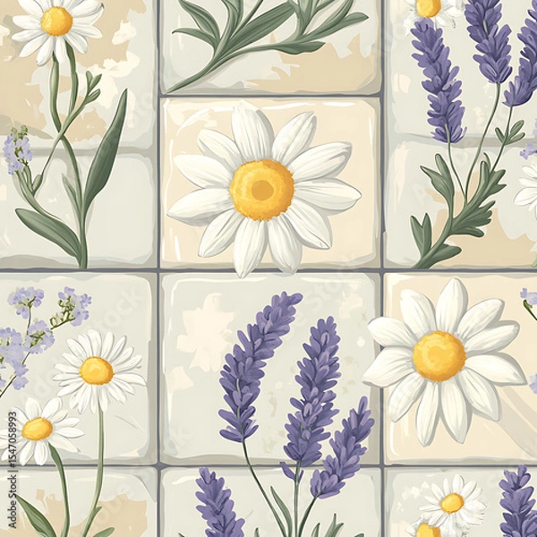 Fototapeta Seamless tile patterns combining cultural, modern, and botanical inspirations for commercial vector.