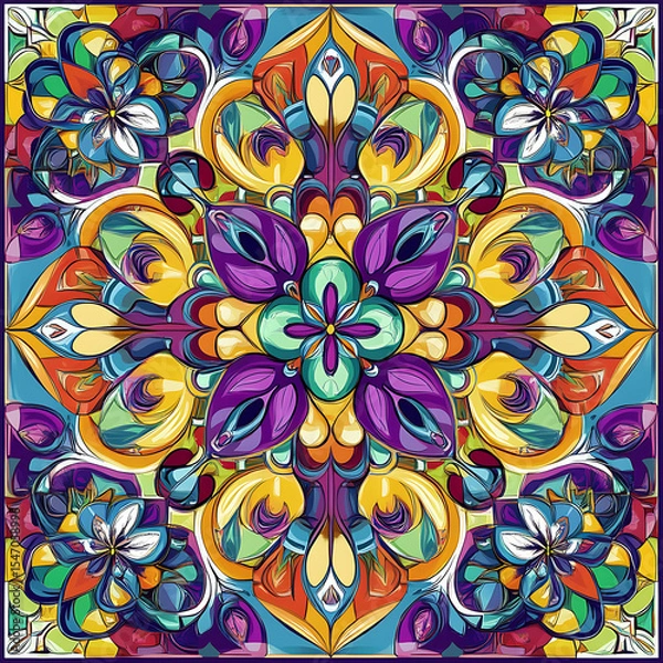 Fototapeta Seamless tile patterns combining cultural, modern, and botanical inspirations for commercial vector.