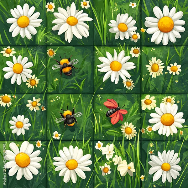 Fototapeta Seamless tile patterns combining cultural, modern, and botanical inspirations for commercial vector.