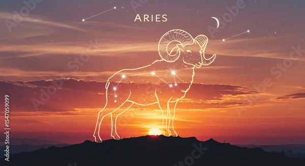 Obraz aries logo with sunset background