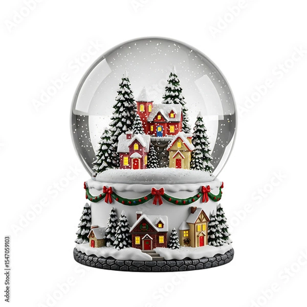Obraz Enchanted christmas snow globe village scene isolated on transparent background