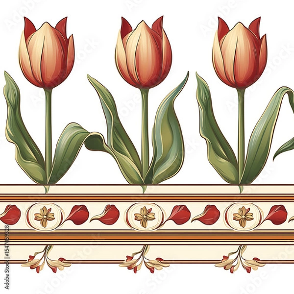 Fototapeta Seamless tile patterns combining cultural, modern, and botanical inspirations for commercial vector.