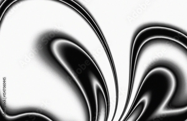 Fototapeta Fluid black lines abstract pattern flowing on white background with noise texture for monochrome, artistic, swirling design