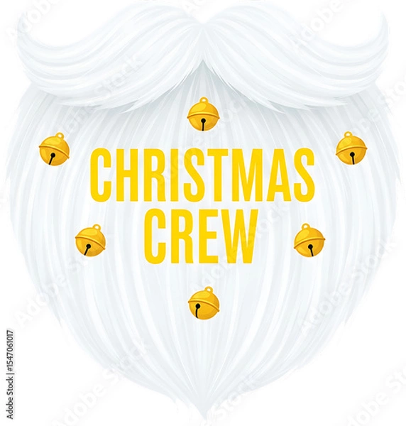 Obraz Santa claus beard with jingle bells and christmas crew text isolated on transparent background