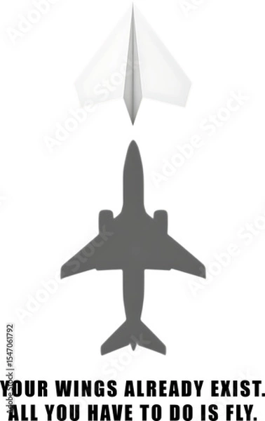 Obraz Paper airplane above airplane silhouette isolated on transparent background
