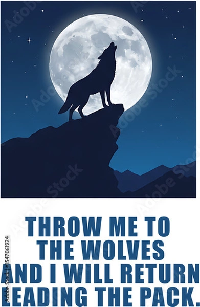 Obraz Silhouette of a lone wolf howling at the moon isolated on transparent background