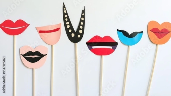 Fototapeta Colorful Paper Lips Props for Fun Photo Booth Backgrounds Display