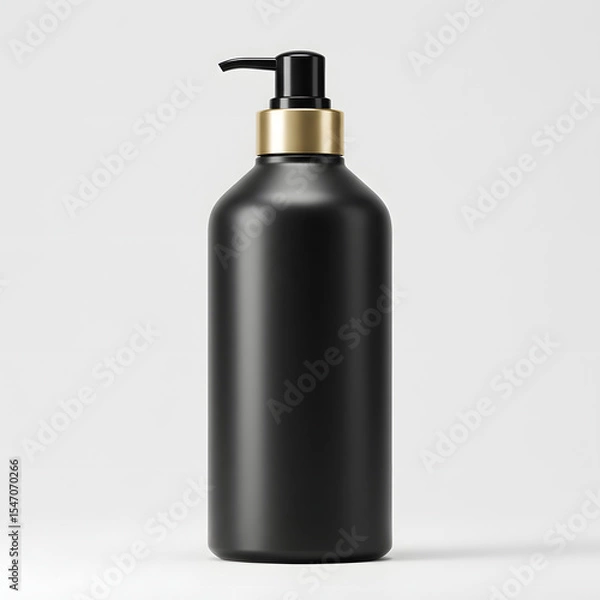 Fototapeta Elegant black soap dispenser with gold accent on a clean white background for modern beauty and personal care product mockups