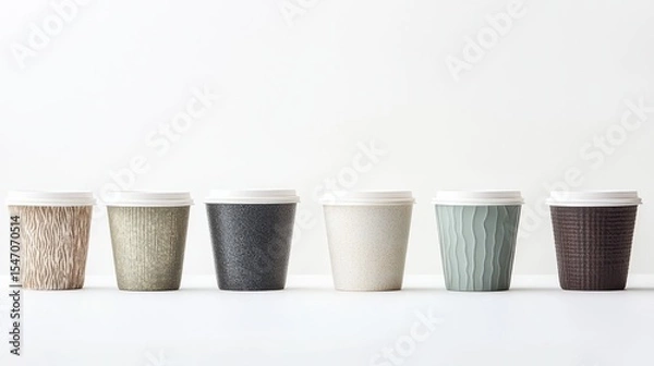 Fototapeta Unique Coffee Cups with Textured Designs on a Plain Background