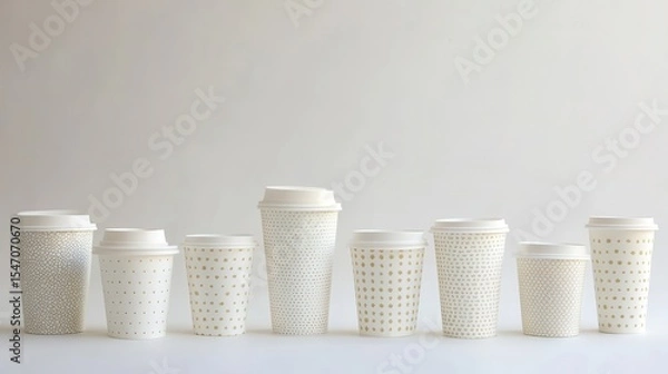 Fototapeta Various Sizes of Plain White Disposable Coffee Cups with Patterns