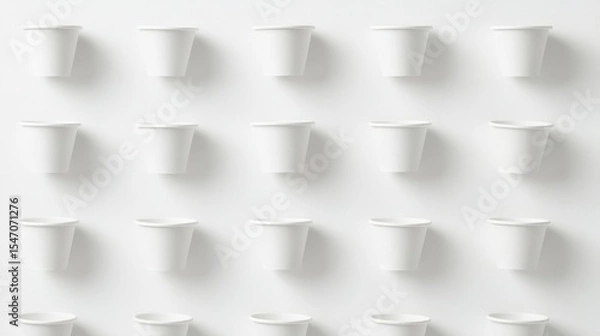 Fototapeta White Paper Cups Arranged in a Geometric Pattern on a Wall