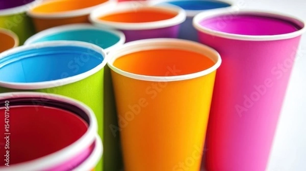 Fototapeta Colorful Paper Cups in Bright Shades for Party and Event Use