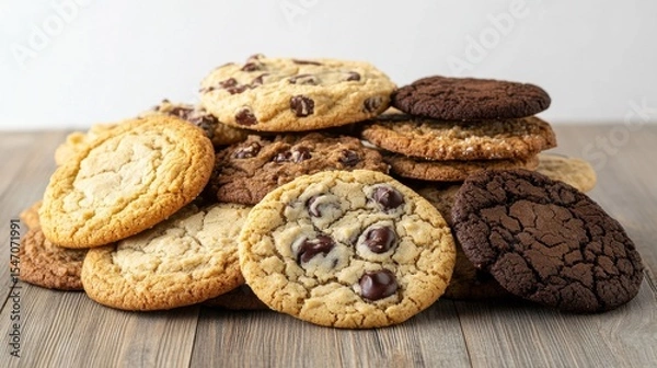 Fototapeta Assorted Cookies Piled on Wooden Surface Ready for Indulgence