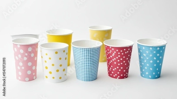 Fototapeta Colorful Disposable Cups with Fun Patterns for Celebrations