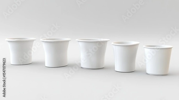 Fototapeta White Ceramic Pots in Various Sizes on a Minimalist Background